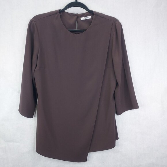M.M. LaFleur Bourgeois Blouse Small Molasses Brown Asymmetrical Hem Keyhole Back - Picture 6 of 14